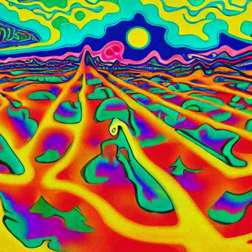 crazy psychedelic landscape full of ghosts, utopia 