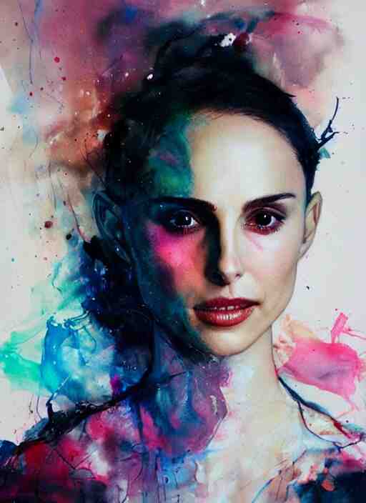 sexy little smile nathalie portman by agnes cecile, extremely luminous bright design, pastel colours, ink drips, autumn lights 