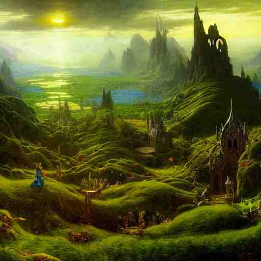 a beautiful and highly detailed matte painting of the lost elven land of avalon, celtic, psychedelic, epic scale, insanely complex, hyperdetailed, sharp focus, hyperrealism, artstation, cgsociety, 8 k, bright colors, by caspar friedrich, albert bierstadt, james gurney, brian froud, 