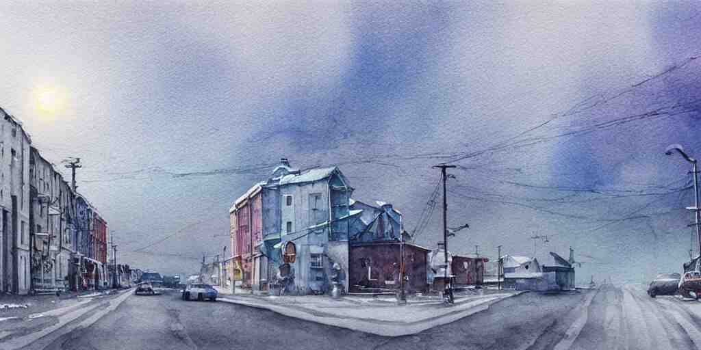 norilsk russian town, lunar spimoonwalker photo, city street on the moon, a detailed image of a future norilsk base, sci fi, minimal masterpiece watercolor painting, trending on artstation 