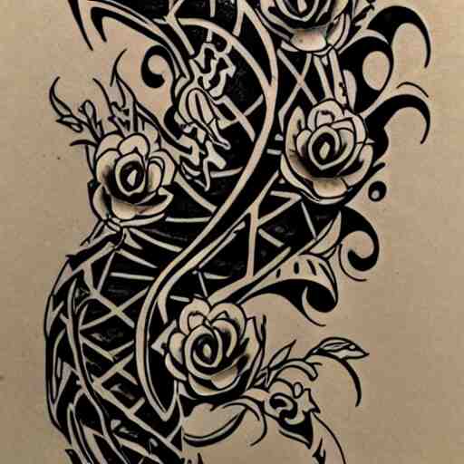 tattoo design, stencil, tattoo stencil, traditional, a snake surrounded by flowers