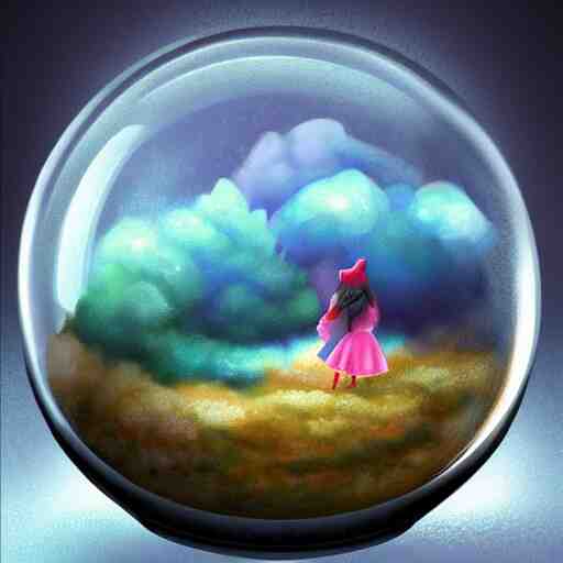 a rainstorm inside a snowglobe. Beautiful colorful clouds in moody greys and blues. High quality digital art, trending on artstation