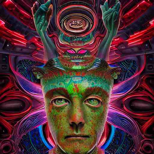 a surreal portrait statue of elon musk as a psychedelic tiki reptile stone god figure by naoto hattori, android jones, and chris dyer, deep bold colors, galactic dmt entity, depth of field, intricate beautiful painting, billions of details, octane render, portal, 8 k, detailed vector, trending on artstation, cgisociety 