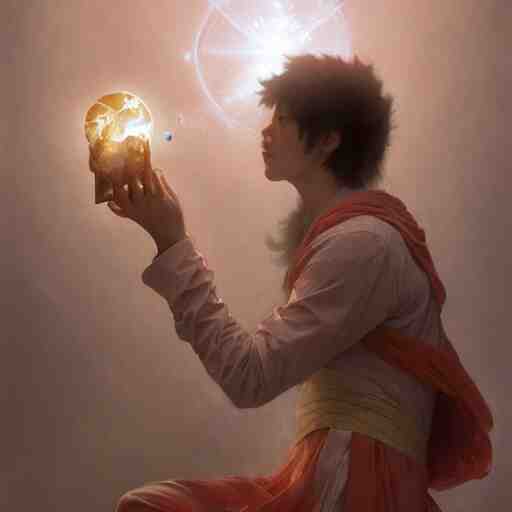 A man drinking a cup of cosmic energy bright light, illustration by Ruan Jia and Mandy Jurgens and William-Adolphe Bouguereau, Artgerm, 4k, digital art, surreal, anime style, space dandy style, highly detailed, godsend, artstation, digital painting, concept art, smooth, sharp focus, illustration by Ruan Jia and Mandy Jurgens and William-Adolphe Bouguereau, Artgerm