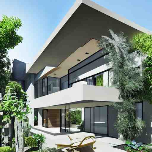 an architectural drawing of a modern house with a courtyard, detailed, lush, 