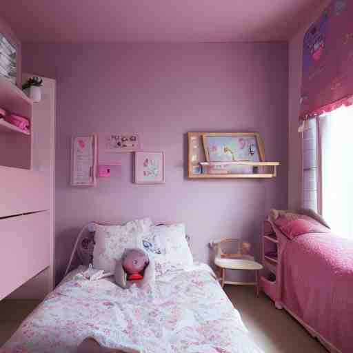 cute girls bedroom, simple japanese girls bedroom, kawaii, 8 k p