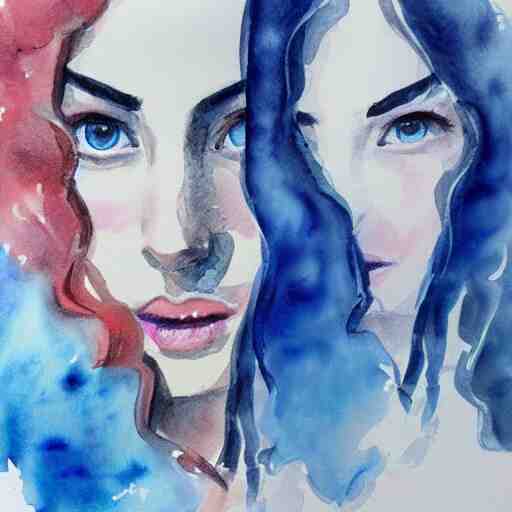 water color on paper, gemini girl portrait, highly detailed, artstation, masterpiece, award - winning, 