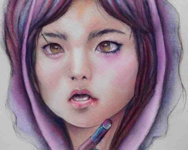 a girl with the ice cream watercolor colored pencil painting trending on artstation 