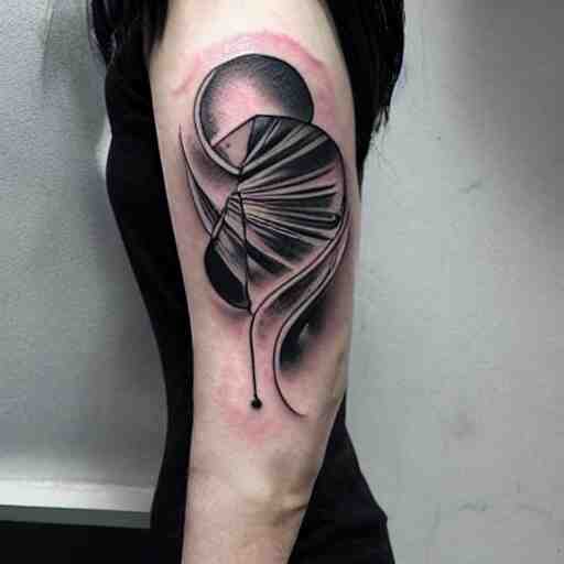 dark japanese urban architecture, tattoo, tattoo on upper arm