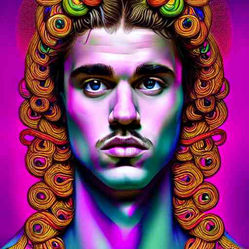 an extremely psychedelic portrait of jusyin bieber as medusa, surreal, lsd, face, detailed, intricate, elegant, lithe, highly detailed, digital painting, artstation, concept art, smooth, sharp focus, illustration 