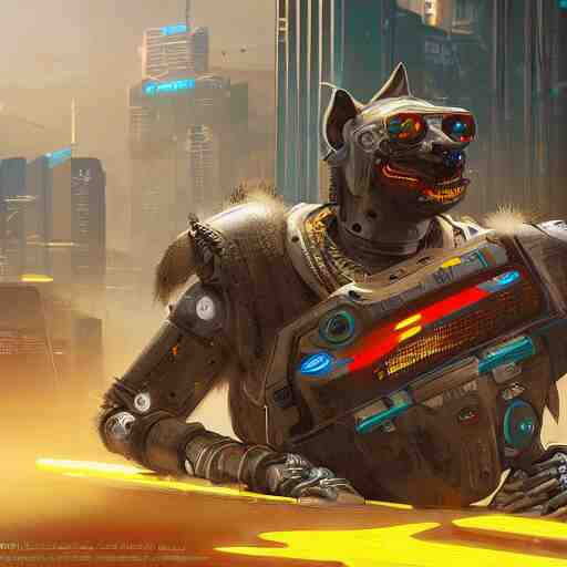 robot hyena, cyberpunk 2 0 7 7 concept art, highly detailed 