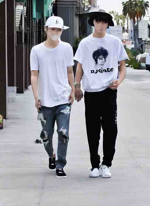 photo of PARK JIMIN walking in LA with his boyfriend YOONGI