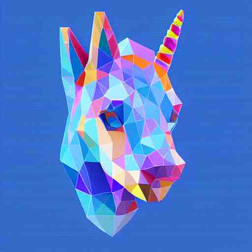 unicorn head, 2 d low polygon art, symmetric art, blue, vector art 