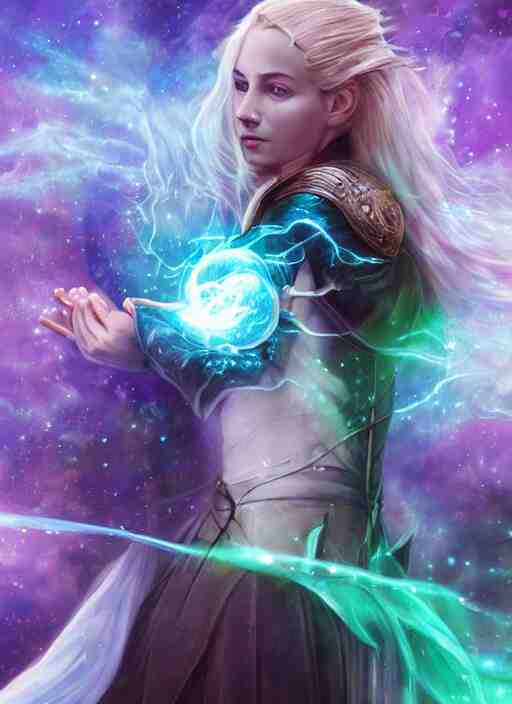 in the style of throne of glass book cover, whole body portrait of a young adult female magician casting a spell with fireballs in her hands, blue and green magic lights aura, a portal with elvish symbology opened, d & d, fantasy, highly detailed, digital art, trending on artstation, smooth, sharp focus, illustration, art by artgerm and hirokazu yokohara, greg rutkowski 