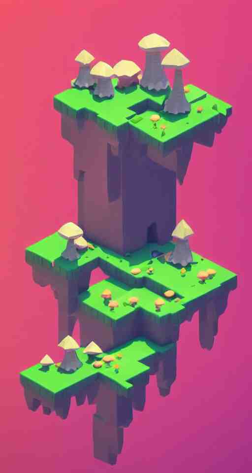 a cute little matte low poly isometric mushroom island, lat lighting, soft shadows, trending on artstation, 3d render, monument valley, fez video game,