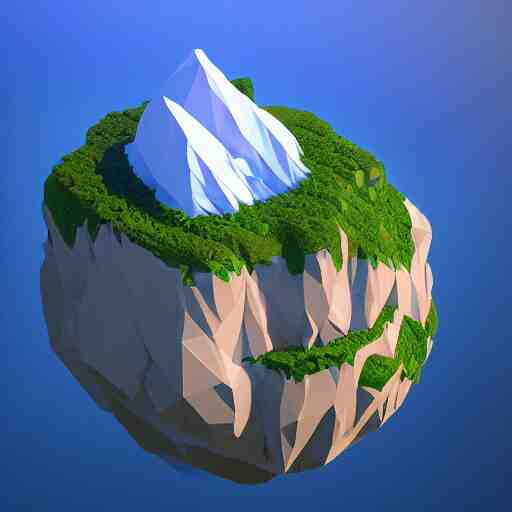 a beautiful floating island with everest landscape isometric art, low poly art, game art, artstation, 3D render, high detail, cgsociety, octane render, sharp focus