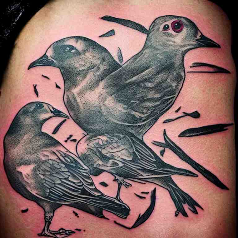 tattoo of a common nyc street pigeon, stylized 