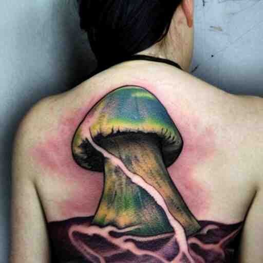 mushroom in decay, tattoo art, japanese, color restoration, vortex, highly detailed, 