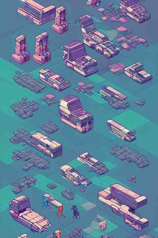 isometric design, sprite sheet, game resources, futuristic van by josan gonzalez 