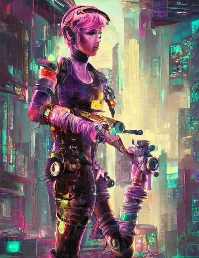 cyberpunk huntress. this pastel painting by the award - winning children's book author has interesting color contrasts, plenty of details and impeccable lighting. 