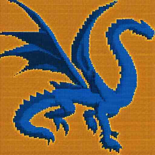 blue blueprint of a fantasy dragon pixel art 