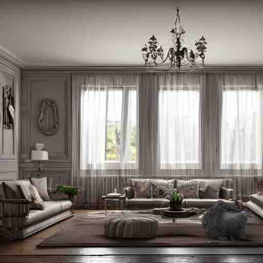 a detalied 3 d render of a country chic living room, by valentin franke, ilya galinsky trending of artstation, photorealism 