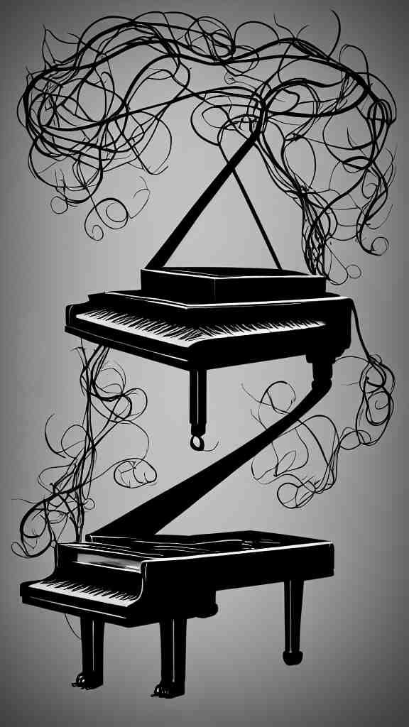 a grand piano with long thick vines wrapped around it, fantasy art, art station, grey background,