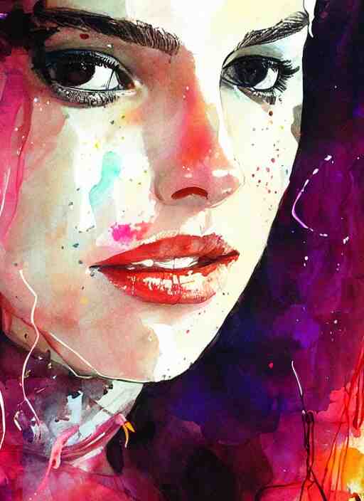 sexy little smile nathalie portman by agnes cecile, extremely luminous bright design, pastel colours, ink drips, autumn lights 