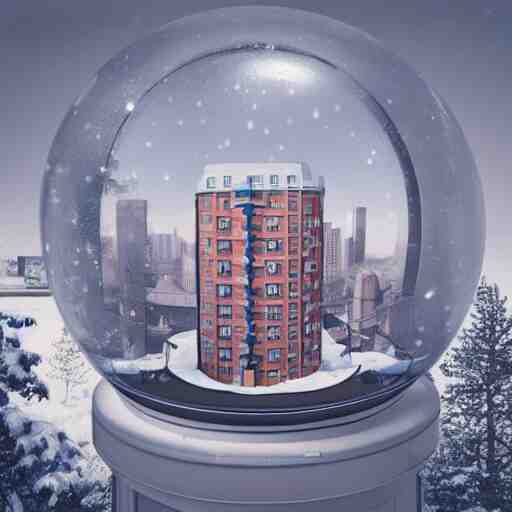 a snow globe with a soviet apartment building in it, a computer rendering by leandro erlich, trending on cgsociety, retrofuturism, tesseract, isometric, physically based rendering 