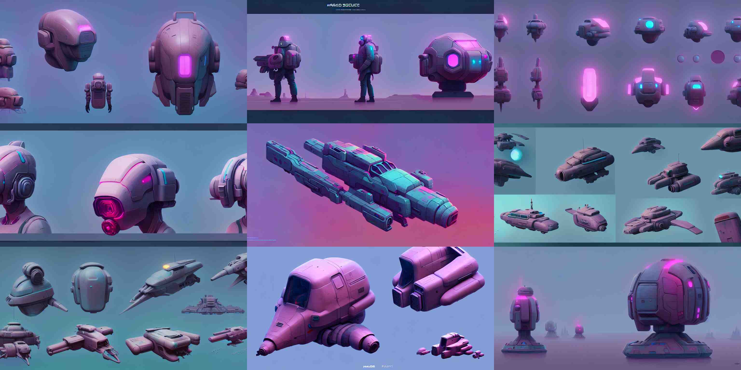 hard surface shape form exploration, detailed, artstation, 8 k, sci - fi, pastel colors, props, panel, concept, simon stalenhag 