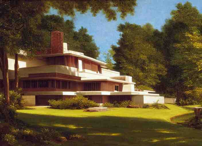 painting of a frank lloyd wright house in cape cod by thomas cole 