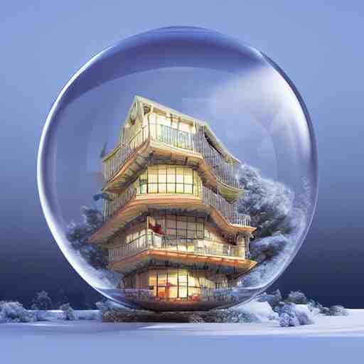 a snow globe with a building in it, a computer rendering by leandro erlich, trending on cgsociety, retrofuturism, tesseract, isometric, physically based rendering 