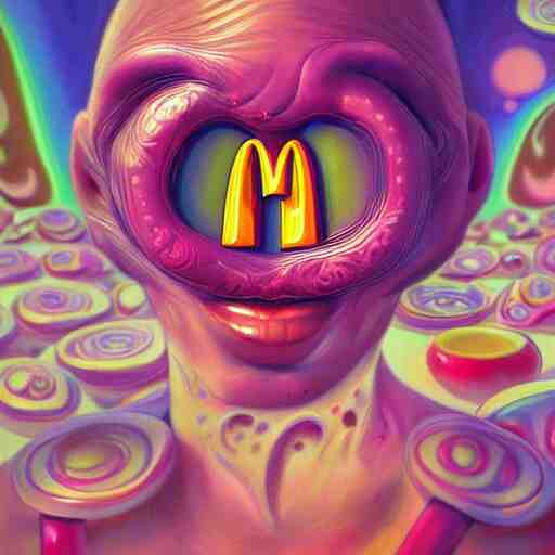 An extremely psychedelic portrait of McDonalds, surreal, LSD, face, detailed, intricate, elegant, lithe, highly detailed, digital painting, artstation, concept art, smooth, sharp focus, illustration