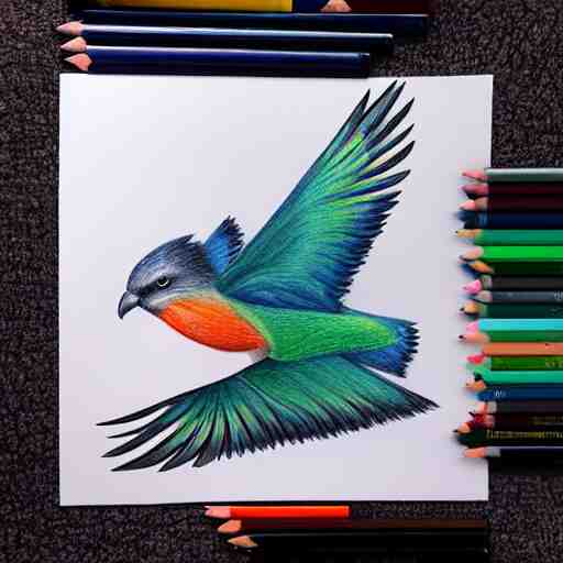 a color pencil drawing of a bird by natalia rojas, wingspan, high quality, artstation, 4 k 
