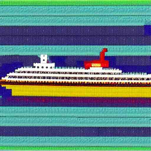 a ferry at the sea, 8 bit art 