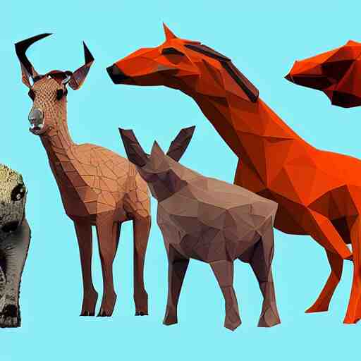 low-poly models of various kinds of animals