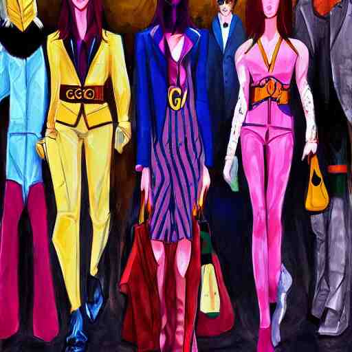 1970 cyberverse fashion, gucci catwalk, oil painting, digital art, ultradetailed, artstation