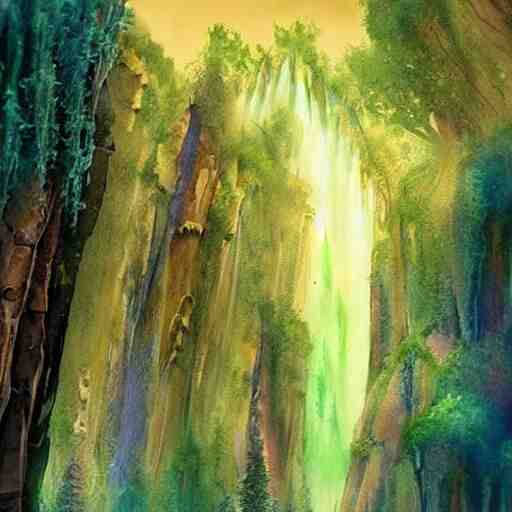 beautiful lush imposing natural scene on another planet. different than earth but beautiful. lightfall. beautiful detailed artistic watercolor. trending on artstation and deviantart. 