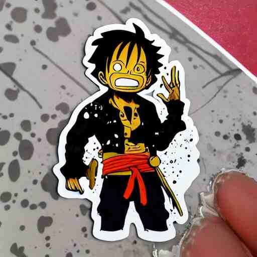 die cut sticker, luffy in techwear, splatter paint 