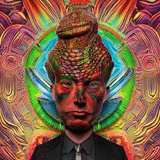 a surreal portrait statue of elon musk as a psychedelic tiki reptile stone god figure by naoto hattori, android jones, and chris dyer, deep bold colors, galactic dmt entity, depth of field, intricate beautiful painting, billions of details, octane render, portal, 8 k, detailed vector, trending on artstation, cgisociety 