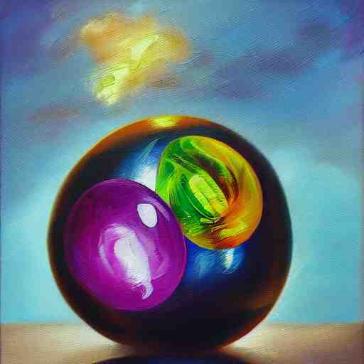 soap bubble with fireball inside, oil painting