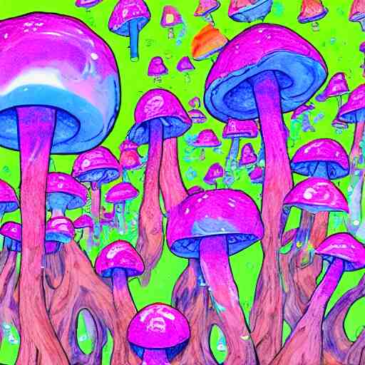 trippy mushrooms, acrilic paint, digital, artstation 