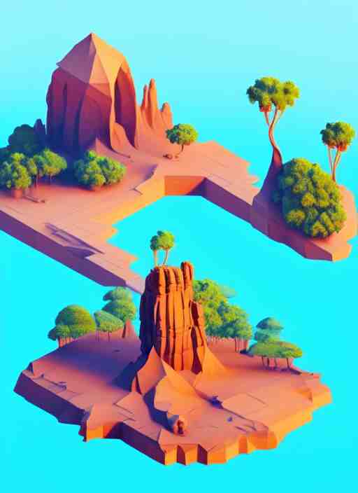 a low poly isometric render of socotra island with dragon trees in the style of monument valley, intricate, elegant, smooth shading, soft lighting, illustration, simple, solid shapes, by magali villeneuve, jeremy lipkin and michael garmash, rob rey and kentaro miura style, octane render, midsommar 