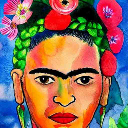 painting of colorful wild flowers frida kahlo style in Watercolor