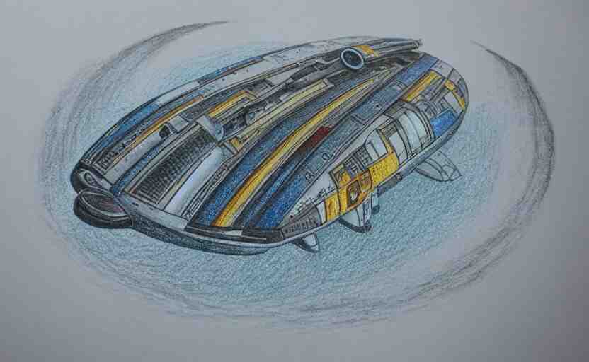 intricately detailed color pencil drawing, retro spaceship crash landed on an alien winter landscape 