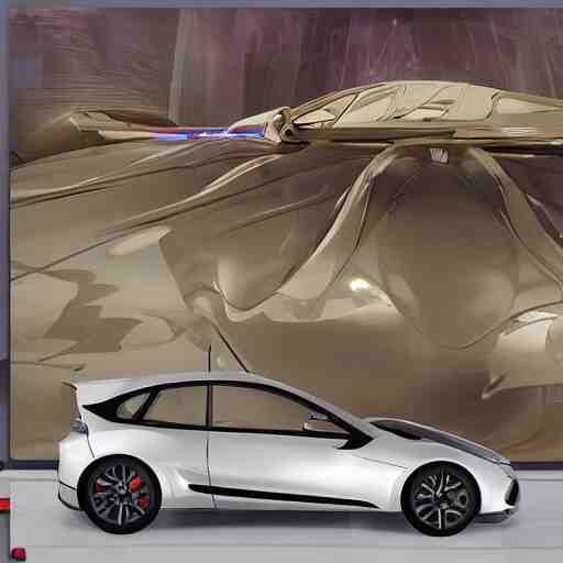 sci-fi sport car f1 hatchback transport design zaha hadid organic smooth elastic forms 20% of canvas on the front; background wall structure on the coronation of napoleon painting 30% of canvas; by Jacques-Louis David, pinterest keyshot product render, cloudy plastic ceramic material shiny gloss water reflections, ultra high detail ultra realism, 4k