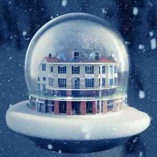 a snow globe with a building in it, a computer rendering by leandro erlich, trending on cgsociety, retrofuturism, tesseract, isometric, physically based rendering 