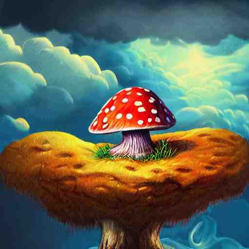 trippy angry mushroom eat a meat, acrilic paint, digital, artstation, detailed intricate ink illustration, heavenly atmosphere, digital art, overdetailed art, concept art, complementing colors, trending on artstation, cgstudio, the most beautiful image ever created, dramatic, subtle, details, award winning artwork, beautiful scenery 