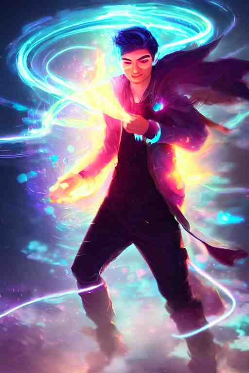 a human elemental sorcerer, blurred environment background, colorful magic effects, white skin, portrait, male, sharp focus, digital art, concept art, dynamic lighting, by emylie boivin and rossdraws 