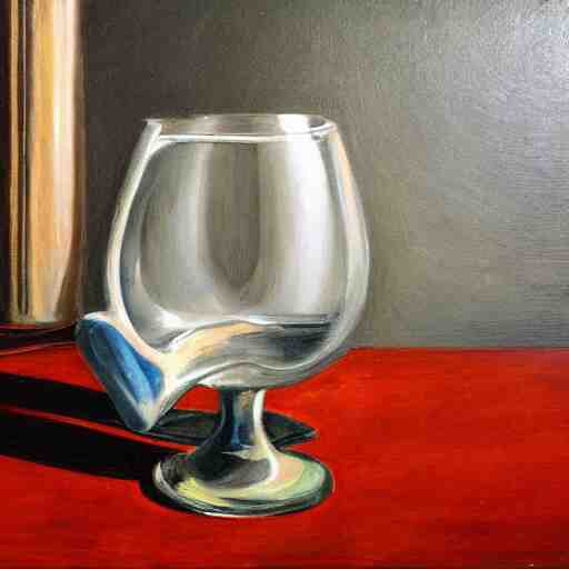 classic still life painting of a wine glass and pot